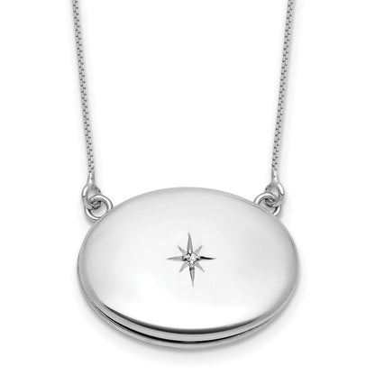 Sterlingsilber Rhodiniert-pl Diamant 20mm Oval Medaillon mit 2 in Verlängerung. Halskette
