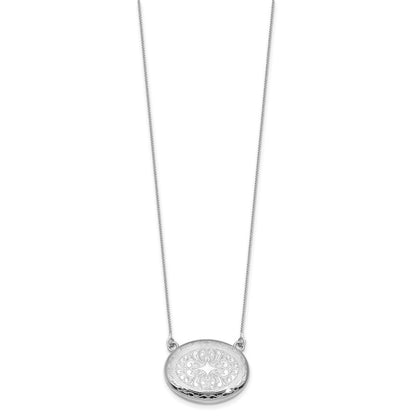 Sterlingsilber Rhodiniert-pl 20mm Oval Filigran Design Medaillon mit 2 in Verlängerung. Halskette