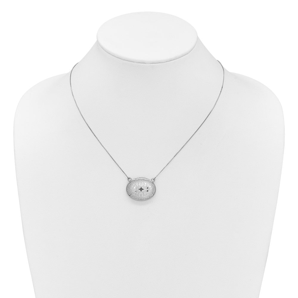 Sterlingsilber Rhodiniert-pl 20mm Oval Filigran Design Medaillon mit 2 in Verlängerung. Halskette