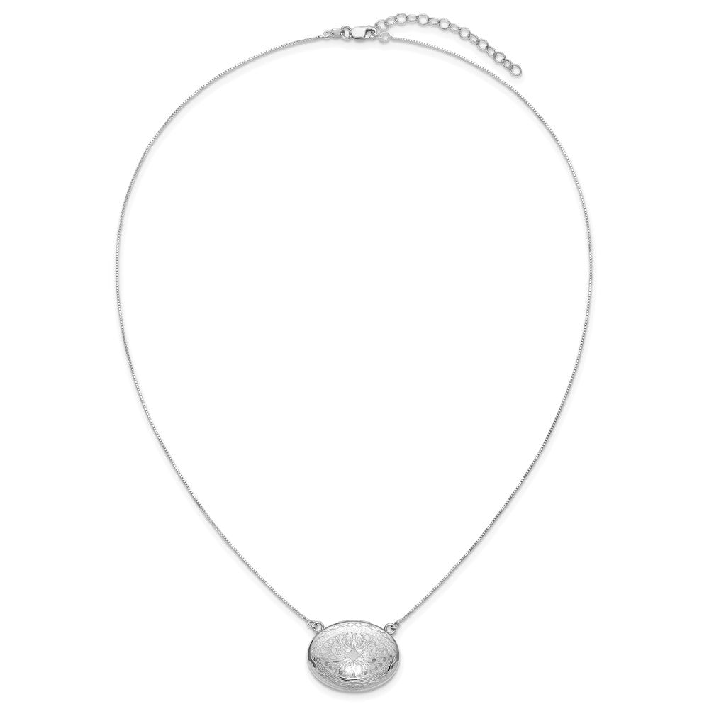 Sterlingsilber Rhodiniert-pl 20mm Oval Filigran Design Medaillon mit 2 in Verlängerung. Halskette