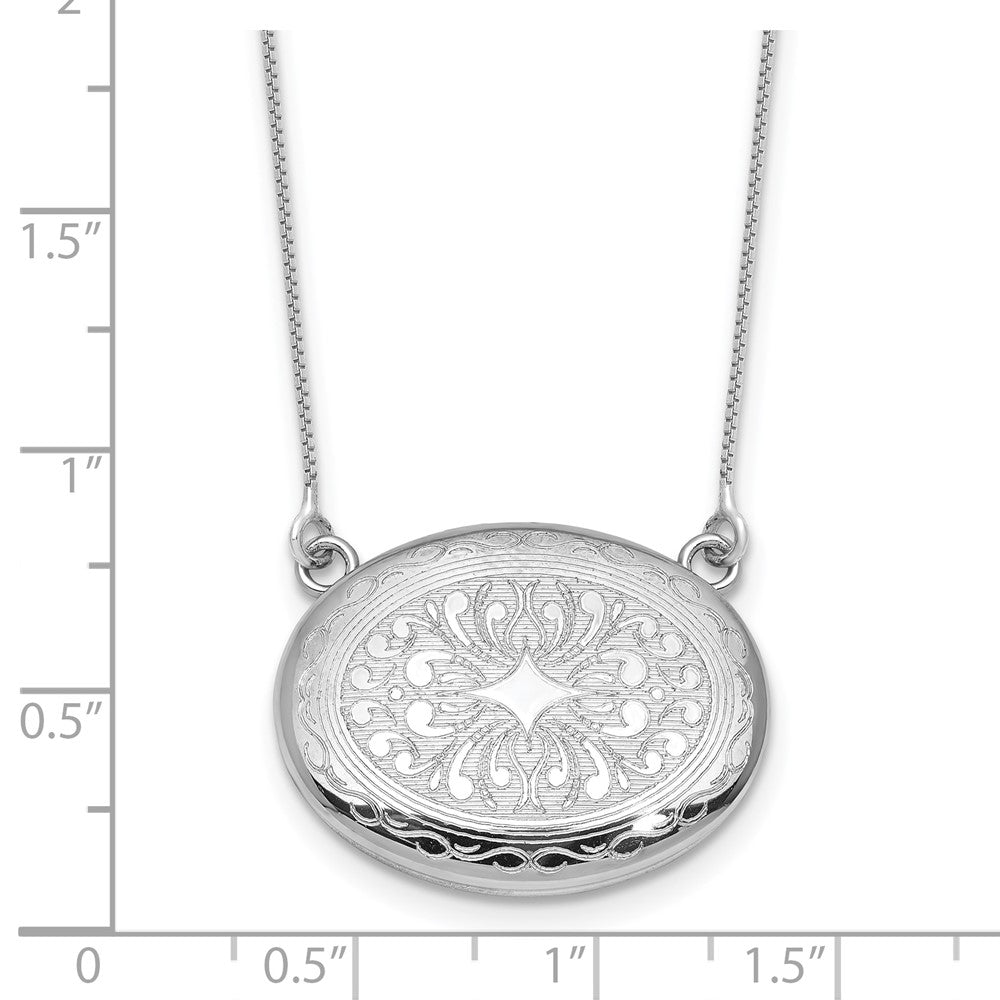 Sterlingsilber Rhodiniert-pl 20mm Oval Filigran Design Medaillon mit 2 in Verlängerung. Halskette