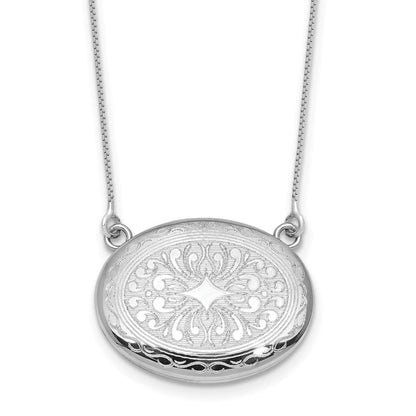 Sterlingsilber Rhodiniert-pl 20mm Oval Filigran Design Medaillon mit 2 in Verlängerung. Halskette
