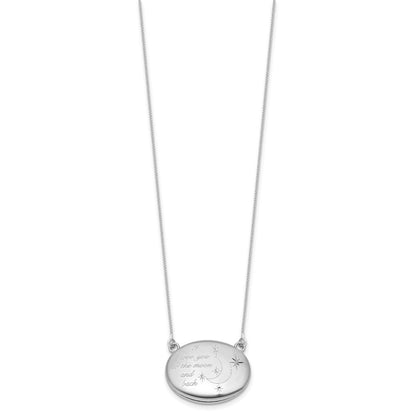 Sterlingsilber Rhodiniert-pl 20mm Oval Liebe You To The Mond. Medaillon mit 2 in Verlängerung. Halskette