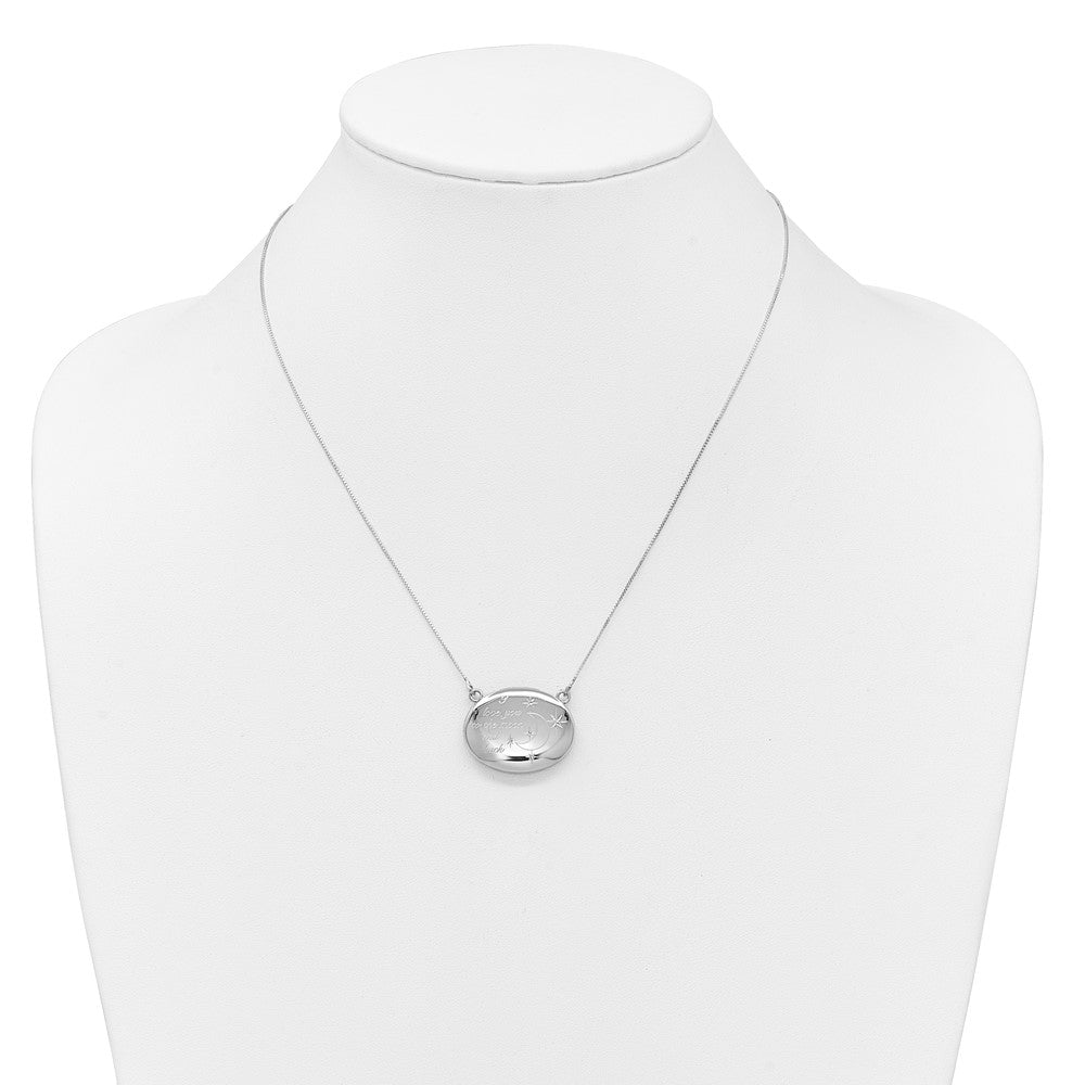 Sterlingsilber Rhodiniert-pl 20mm Oval Liebe You To The Mond. Medaillon mit 2 in Verlängerung. Halskette