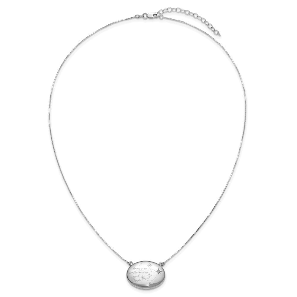 Sterlingsilber Rhodiniert-pl 20mm Oval Liebe You To The Mond. Medaillon mit 2 in Verlängerung. Halskette
