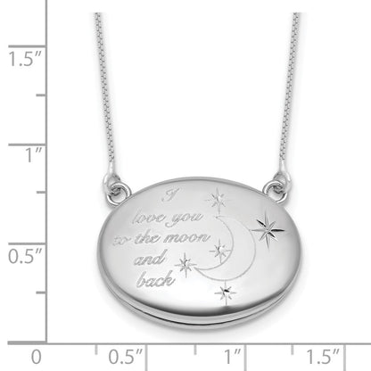 Sterlingsilber Rhodiniert-pl 20mm Oval Liebe You To The Mond. Medaillon mit 2 in Verlängerung. Halskette