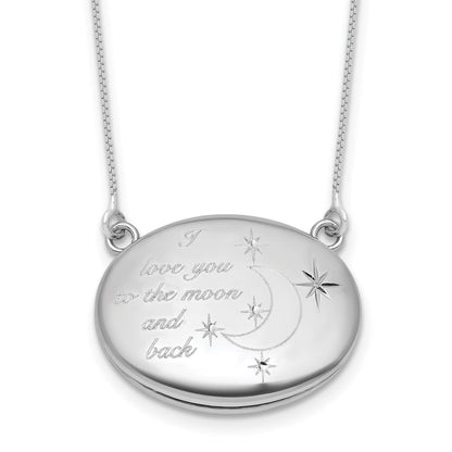 Sterlingsilber Rhodiniert-pl 20mm Oval Liebe You To The Mond. Medaillon mit 2 in Verlängerung. Halskette
