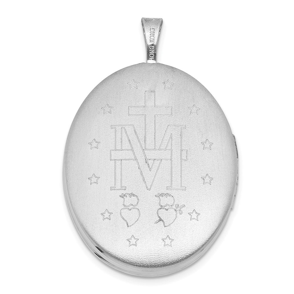 Sterlingsilber Rhodiniert-pl Gebürstet und Poliert Wundertätig Medaille 20mm Oval Medaillon