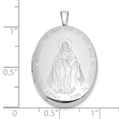 Sterlingsilber Rhodiniert-pl Gebürstet und Poliert Wundertätig Medaille 20mm Oval Medaillon