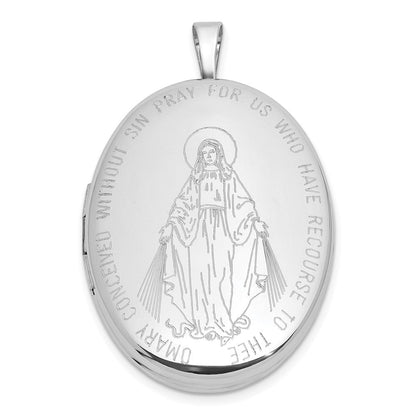 Sterlingsilber Rhodiniert-pl Gebürstet und Poliert Wundertätig Medaille 20mm Oval Medaillon