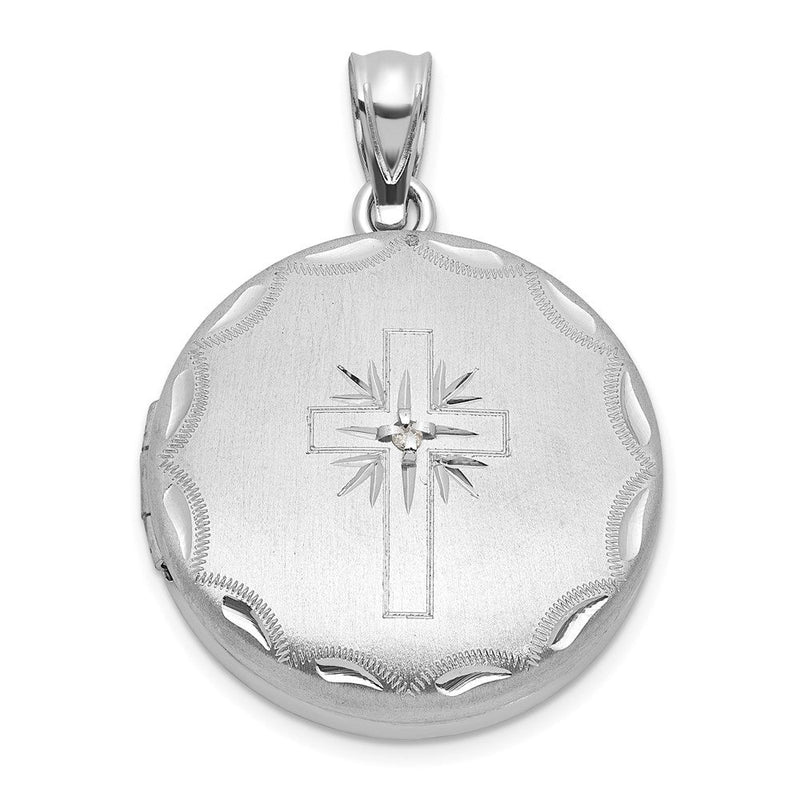 Sterlingsilber Rhodiniert-pl Gebürstet und Poliert Diamant Kreuz 20mm Rund Medaillon