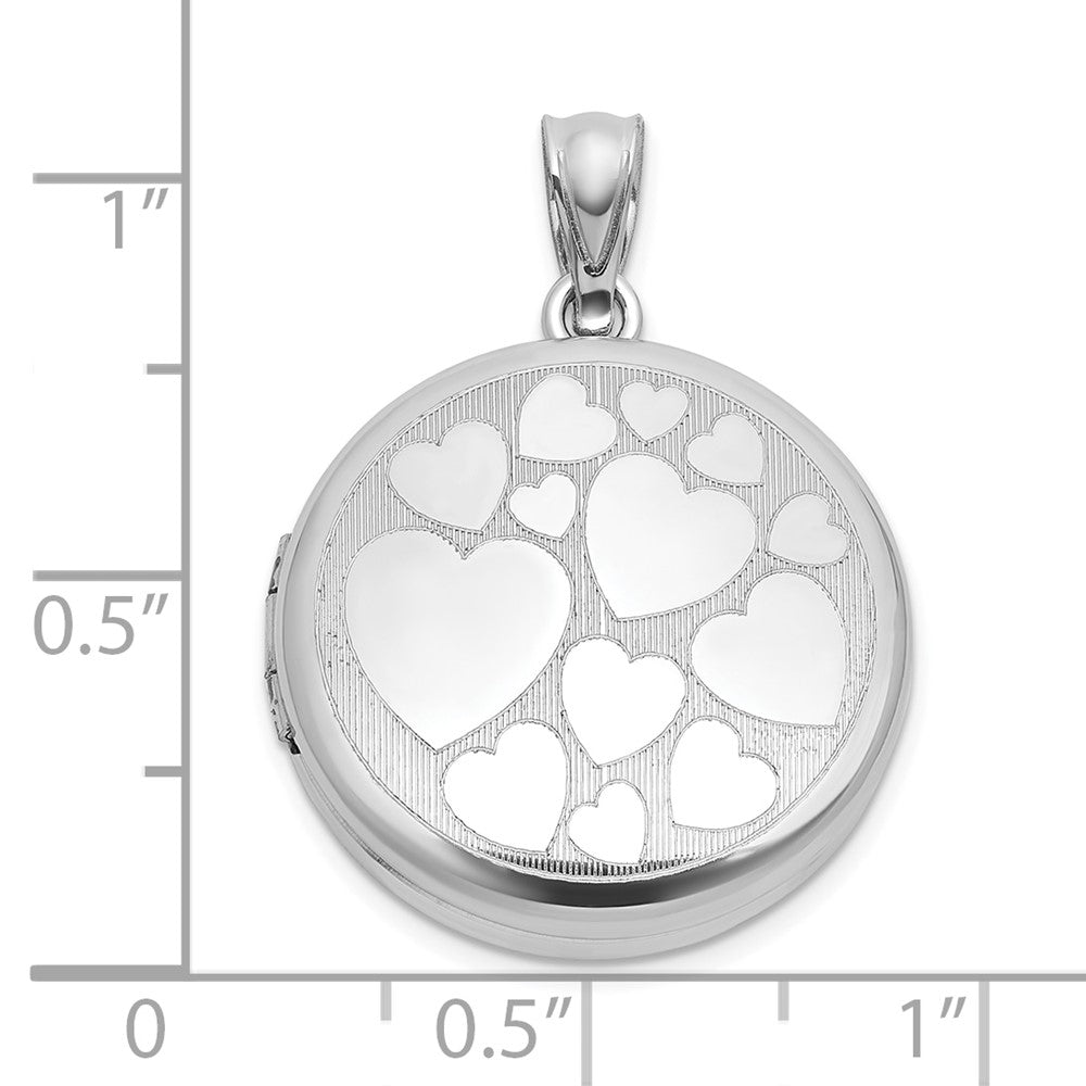 Sterlingsilber Rhodiniert-pl Gebürstet und Poliert Multi Herz 20mm Rund Medaillon