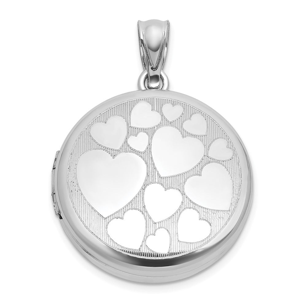 Sterlingsilber Rhodiniert-pl Gebürstet und Poliert Multi Herz 20mm Rund Medaillon
