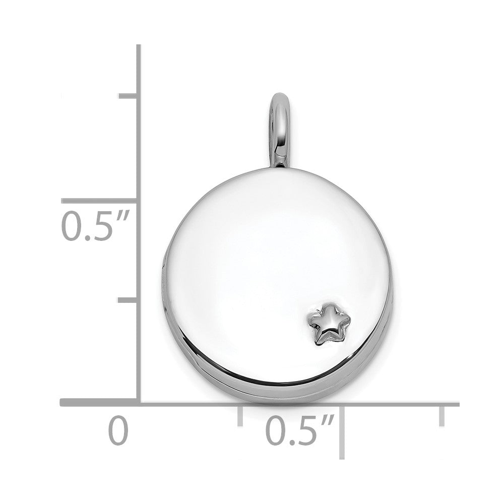 Sterlingsilber Rhodiniert Poliert Stern auf 10mm Rund Medaillon