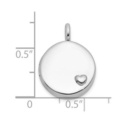 Sterlingsilber Rhodiniert Poliert Herz auf 10mm Rund Medaillon