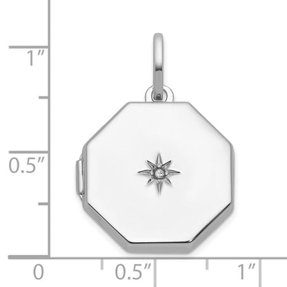 Sterlingsilber Rhodiniert Diamant mit Stern 18mm Octagon Geformt Medaillon