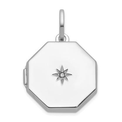 Sterlingsilber Rhodiniert Diamant mit Stern 18mm Octagon Geformt Medaillon