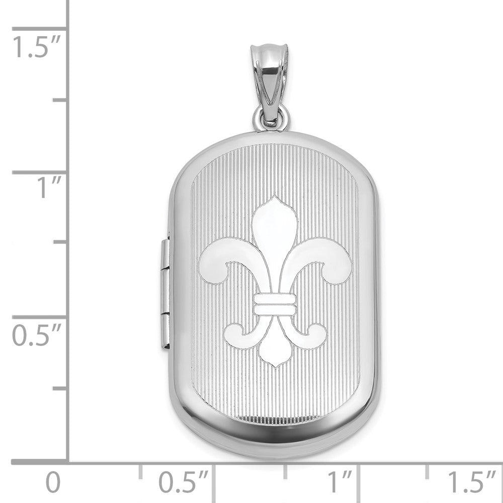 Sterlingsilber Rhodiniert-pl Gebürstet und Poliert Fleur De Lis 20mm Rechteck Medaillon