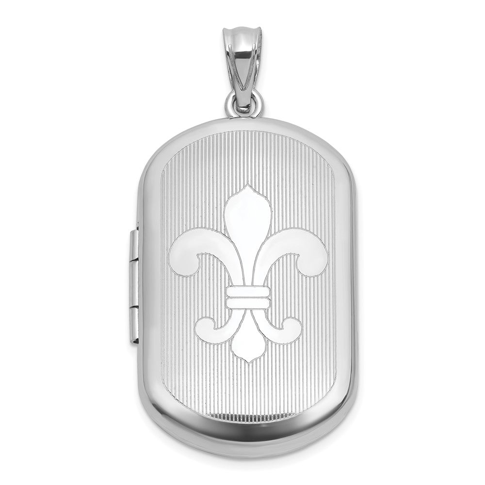 Sterlingsilber Rhodiniert-pl Gebürstet und Poliert Fleur De Lis 20mm Rechteck Medaillon