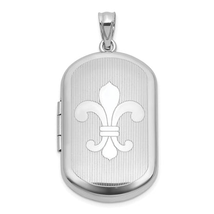 Sterlingsilber Rhodiniert-pl Gebürstet und Poliert Fleur De Lis 20mm Rechteck Medaillon