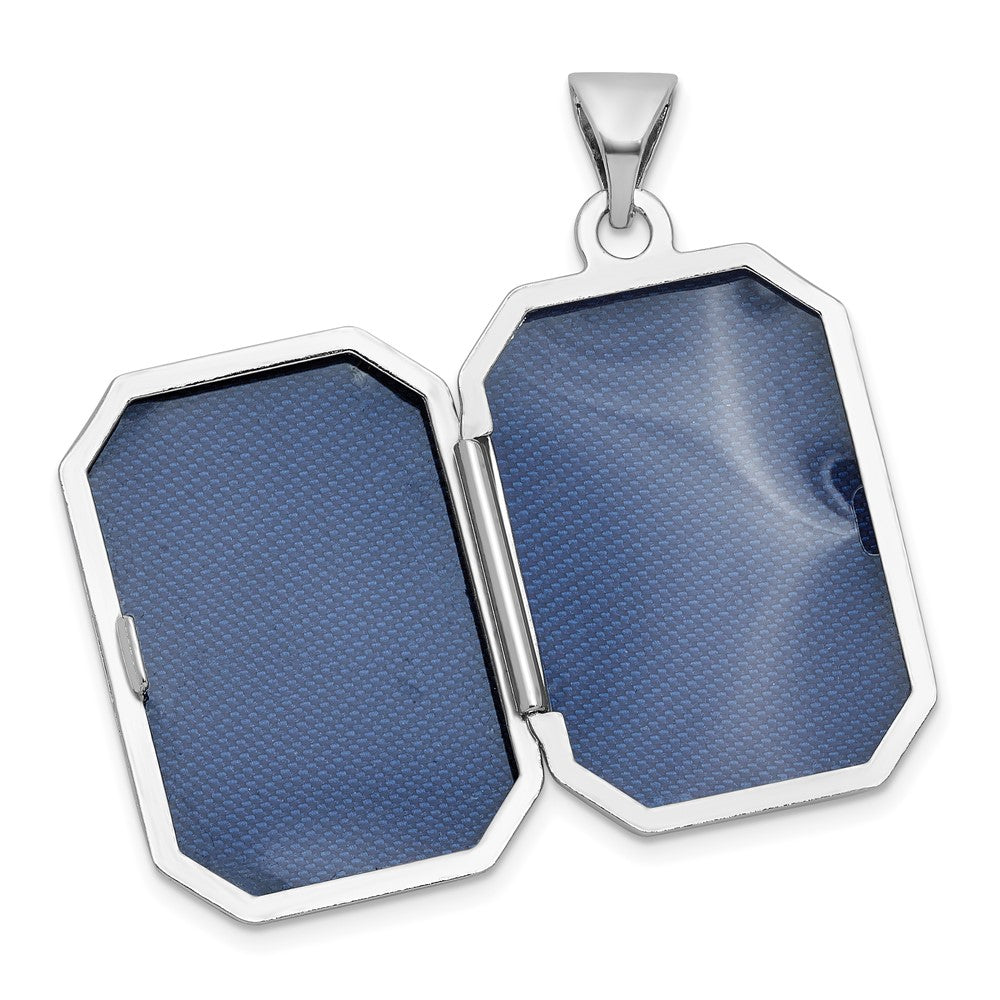 Sterlingsilber Rhodiniert Diamant Blume und Stern 20mm Rechteck Medaillon