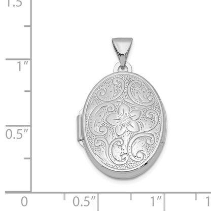 Sterlingsilber Rhodiniert Oval Blumen Medaillon