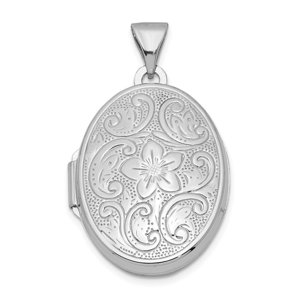 Sterlingsilber Rhodiniert Oval Blumen Medaillon