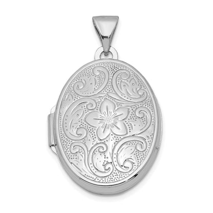 Sterlingsilber Rhodiniert Oval Blumen Medaillon