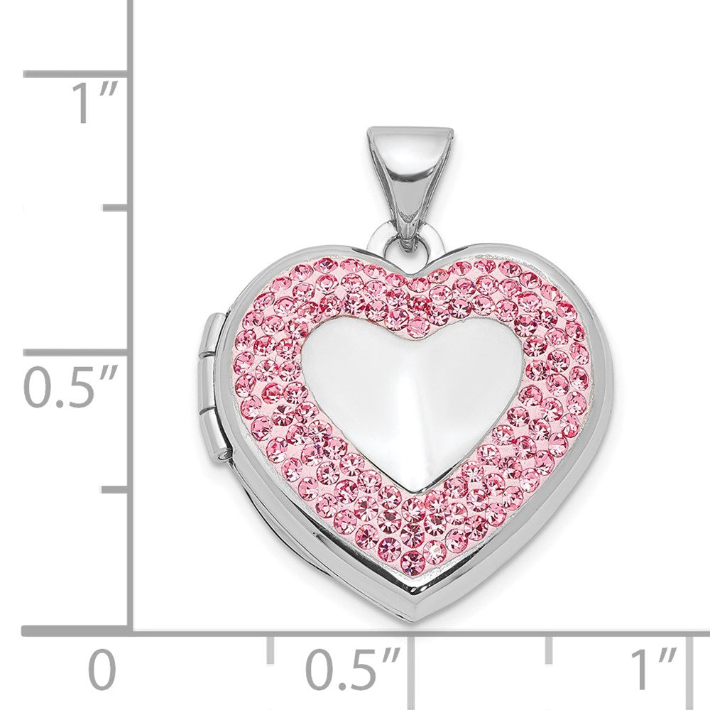 Sterlingsilber Rhodiniert 18mm Rosa Preciosa Kristall Herz Medaillon