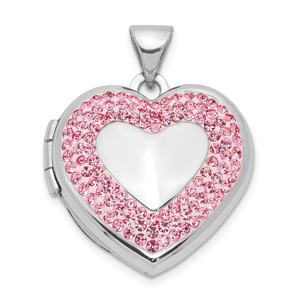 Sterlingsilber Rhodiniert 18mm Rosa Preciosa Kristall Herz Medaillon