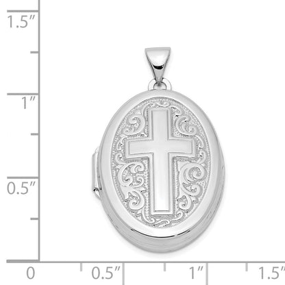 Sterlingsilber Rhodiniert Oval Kreuz Medaillon
