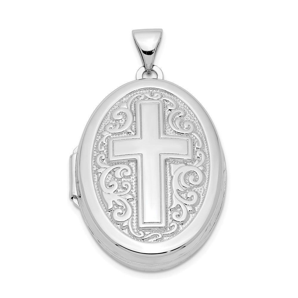 Sterlingsilber Rhodiniert Oval Kreuz Medaillon