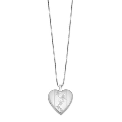 Sterlingsilber Rhodiniert 20mm Butterflies Herz Medaillon Halskette