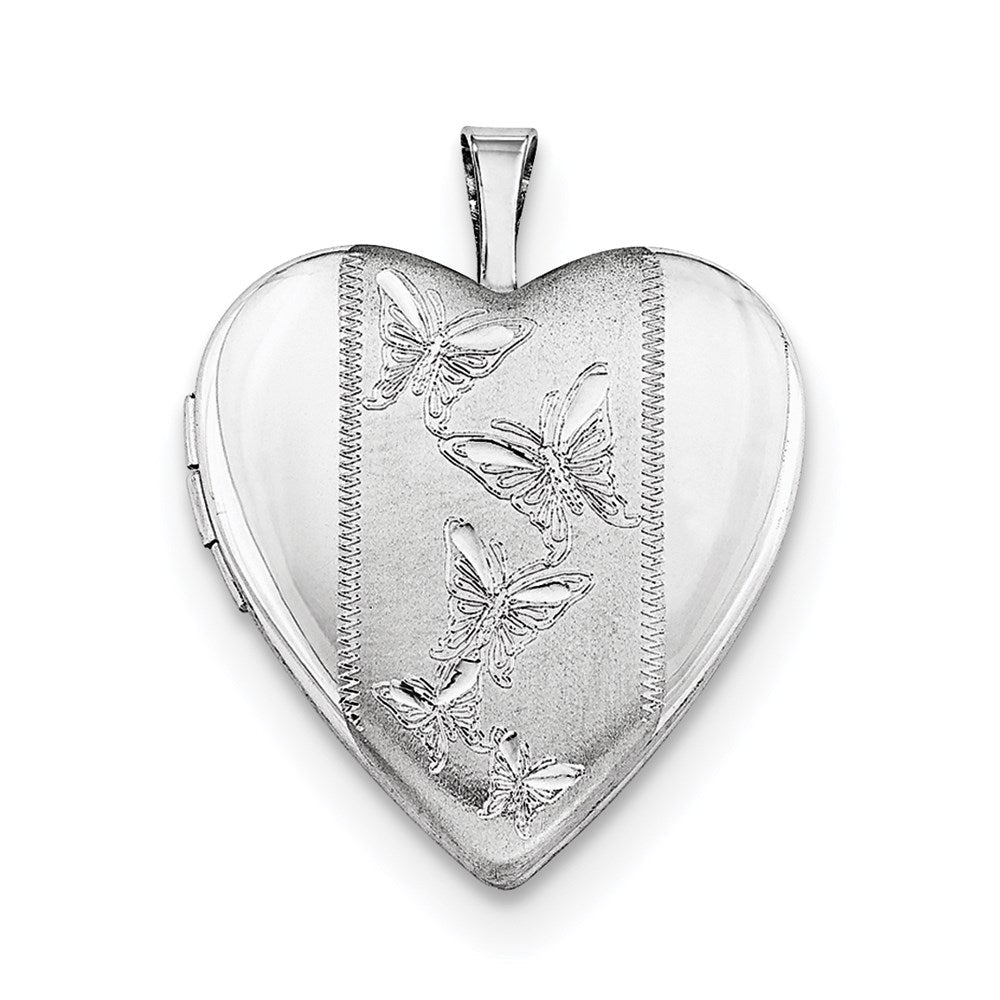 Sterlingsilber Rhodiniert 20mm Butterflies Herz Medaillon Halskette