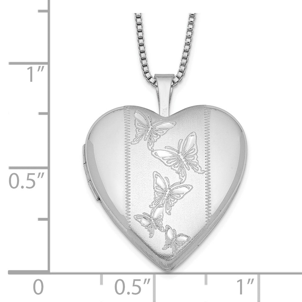 Sterlingsilber Rhodiniert 20mm Butterflies Herz Medaillon Halskette