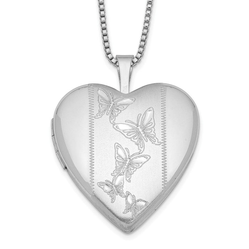 Sterlingsilber Rhodiniert 20mm Butterflies Herz Medaillon Halskette