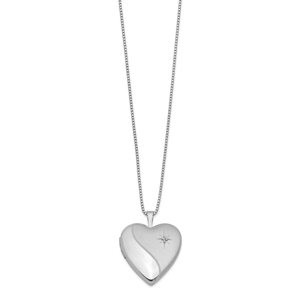 Sterlingsilber Rhodiniert 20mm Satiniert Diamant Herz Medaillon Halskette