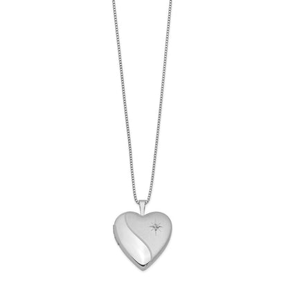 Sterlingsilber Rhodiniert 20mm Satiniert Diamant Herz Medaillon Halskette