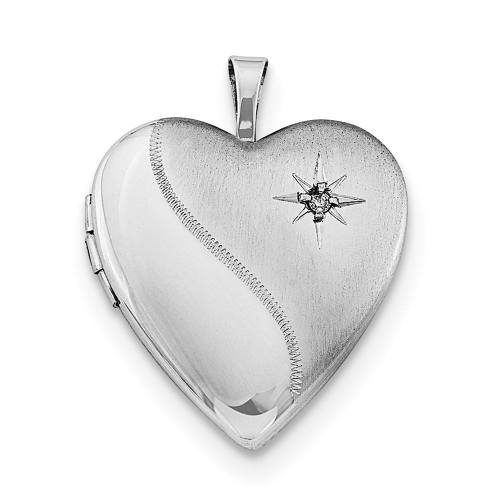 Sterlingsilber Rhodiniert 20mm Satiniert Diamant Herz Medaillon Halskette