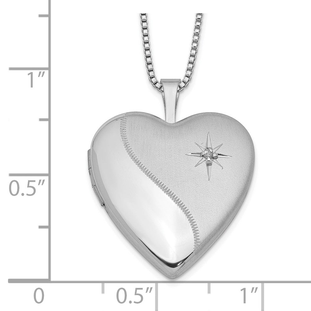 Sterlingsilber Rhodiniert 20mm Satiniert Diamant Herz Medaillon Halskette