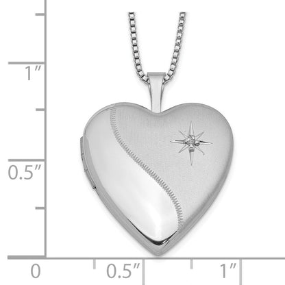 Sterlingsilber Rhodiniert 20mm Satiniert Diamant Herz Medaillon Halskette
