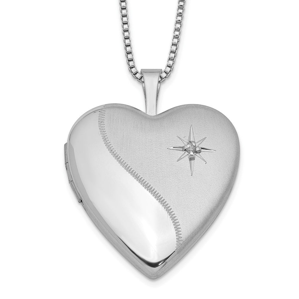 Sterlingsilber Rhodiniert 20mm Satiniert Diamant Herz Medaillon Halskette