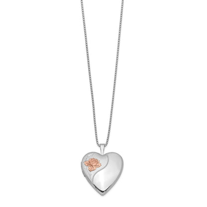 Sterlingsilber Rhodiniert 20mm Emaille Rose Herz Medaillon Halskette