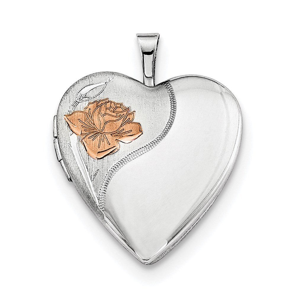 Sterlingsilber Rhodiniert 20mm Emaille Rose Herz Medaillon Halskette