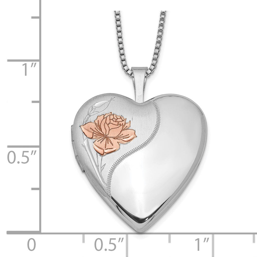 Sterlingsilber Rhodiniert 20mm Emaille Rose Herz Medaillon Halskette