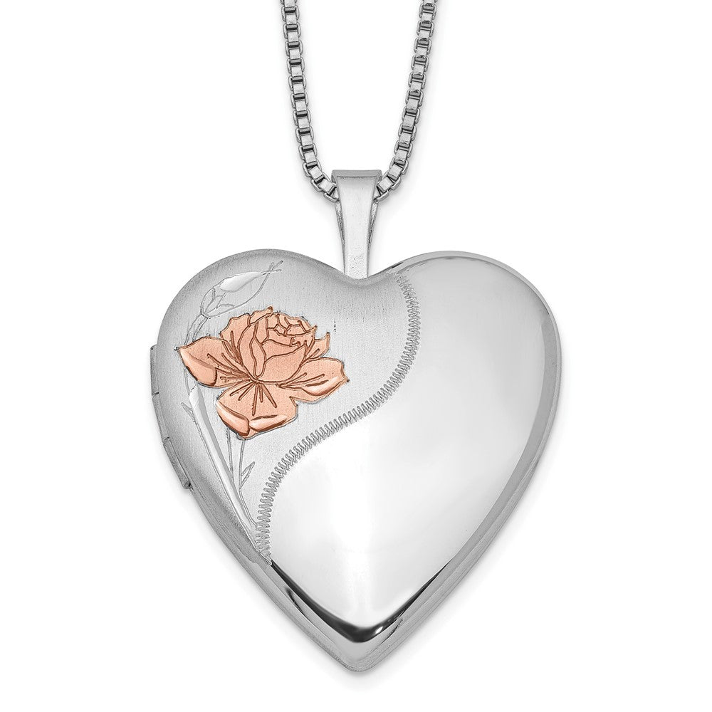 Sterlingsilber Rhodiniert 20mm Emaille Rose Herz Medaillon Halskette
