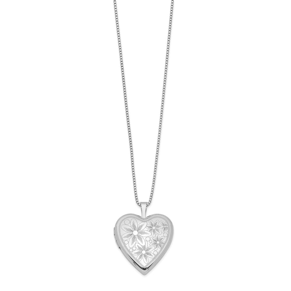 Sterlingsilber Rhodiniert 20mm mit Daisies Herz Medaillon Halskette