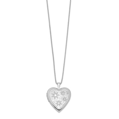 Sterlingsilber Rhodiniert 20mm mit Daisies Herz Medaillon Halskette