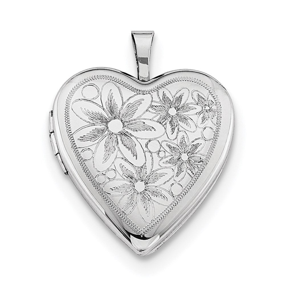 Sterlingsilber Rhodiniert 20mm mit Daisies Herz Medaillon Halskette