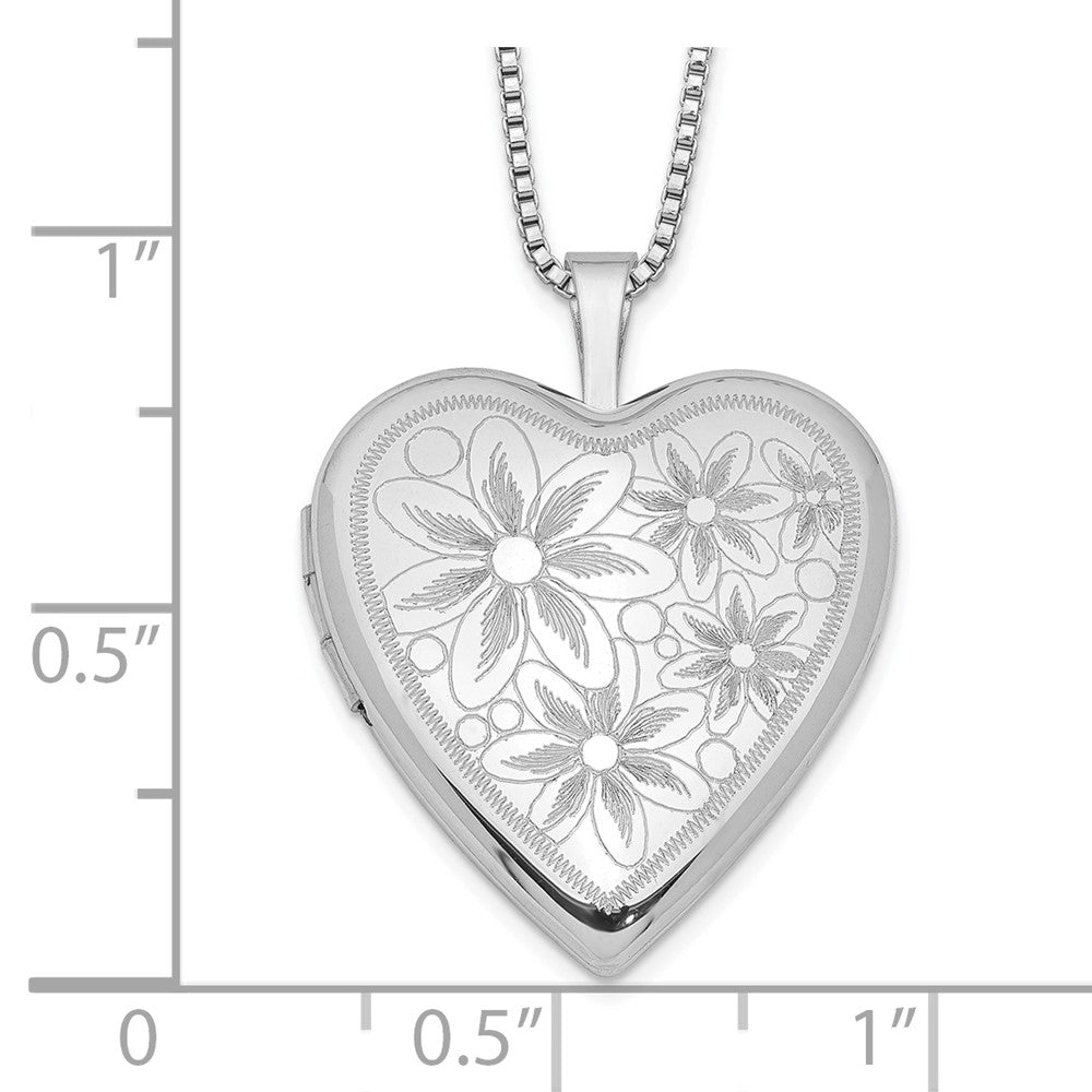 Sterlingsilber Rhodiniert 20mm mit Daisies Herz Medaillon Halskette